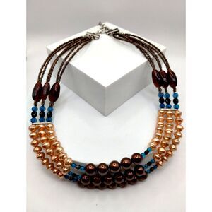 Vintage Women's Necklace Chico's Triple Strand of amber and copper colored beads